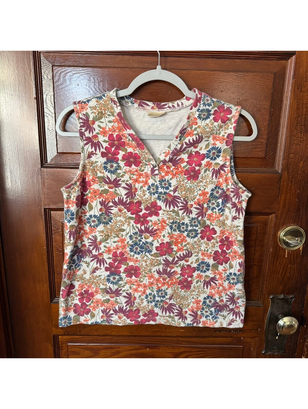 VTG 70s Retro Floral Bobbie Brooks Sleeveless V-neck Top Size Medium